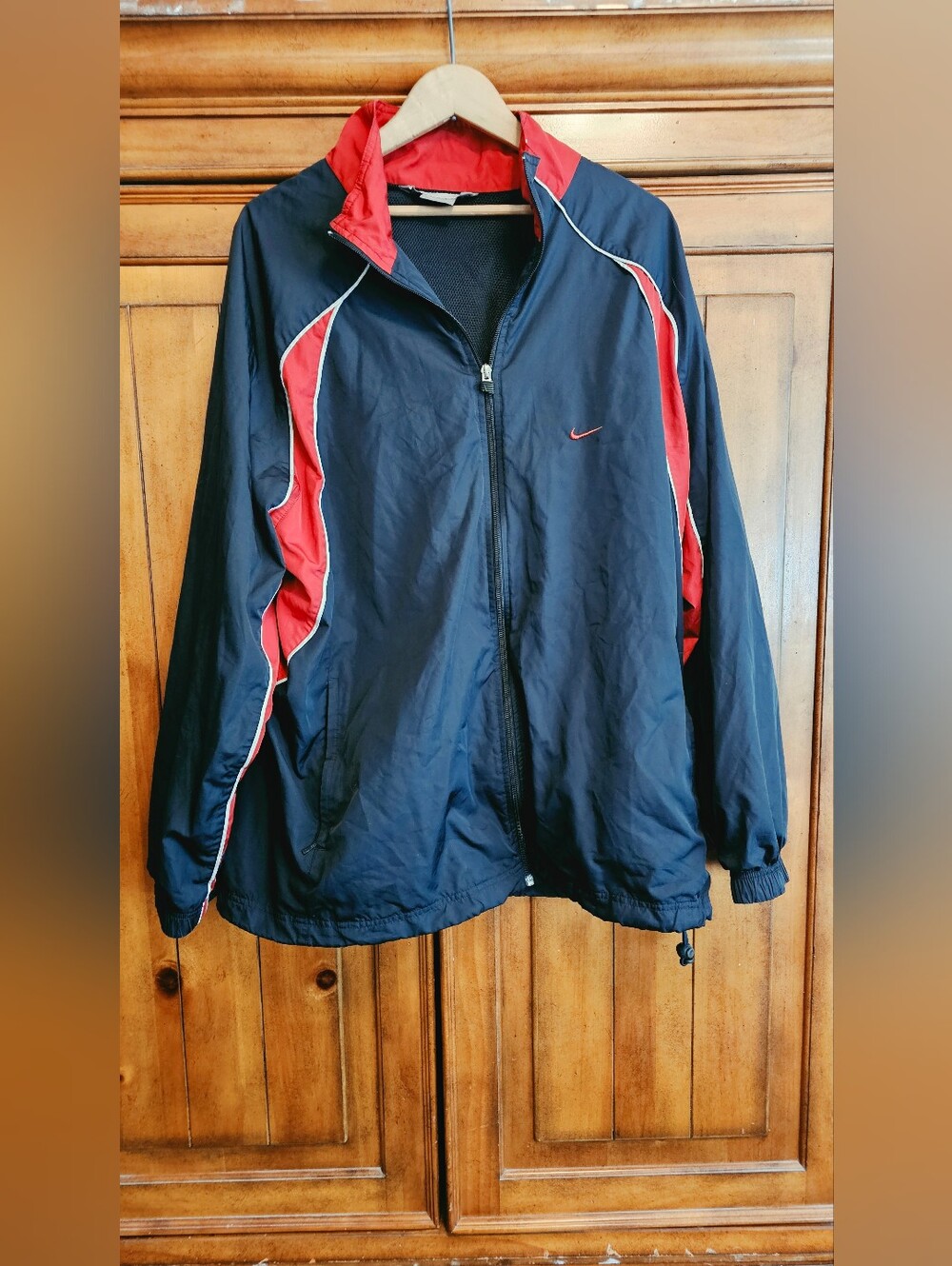 VTG Nike Y2K 90s Full Zip Windbreaker Track Jacket Blue Red Mesh Lined XL